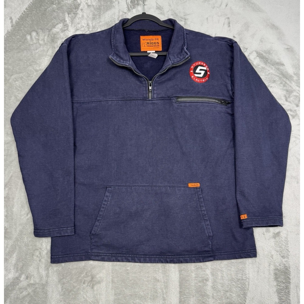 Wrangler FR Flame Resistant 1/4 Zip Pullover Jacket Mens Medium Blue Heavyweight